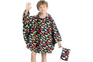 Keyck Mantellina Pioggia Bambini, Impermeabile Bambino Poncho Leggera Traspirante Giacca Bambina con Cappuccio, Riutilizzabile Ragazzi Ragazze Mantella Antipioggia Bicicletta 3-14 Anni