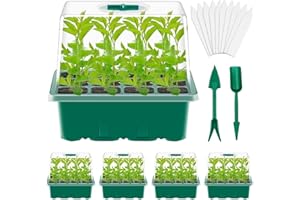 ‎CNNIK CNNIK 5 Stück 60 Zellen Anzucht Gewächshaus Klein Anzuchtkasten Zimmergewächshaus Anzuchtset Grün Anzuchtschalen mit Deckel Pflanzenetikett und Werkzeug Aufzuchtset Pflanzen für Innen Außenbereich