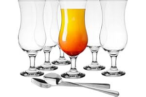 Glasmark KROSNO 1992 Juego De 6 Vasos Para Cócteles 420 ml En Vidrio Transparente Con Cucharillas Para Agua Succo Cerveza Long Drink