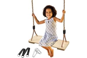 ‎PELLOR Pellor Antikorrosive Schaukel Holz Garten Schaukel mit Karabiner aus Edelstahl und Hanfseil, Erwachsene Kinder Holz Schaukelsitz für Innen und Außenbereich