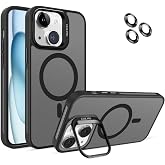 Ehr. iPhone 15 ile Uyumlu Magsafe Wireless Şarj &Ouml;zellikli Kamera Standlı L&uuml;ks Mat Silikon Kılıf [Lens Koruyucu Hediyeli] (Siy