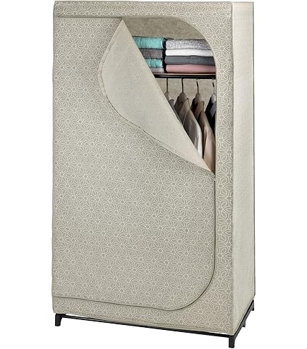 Intirilife inklapbare garderobekast 108x170x45 cm in ASH GREY - Stoffen garderobekast met ritssluiting met kledingroede, zijvak en vakken - Insteekbare legplank, metalen frame, opbergruimte