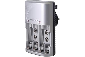 LLOYTRON Compact AA / AAA / 9v (PP3) Battery Charger for NiMh / NiCd Rechargeable Batteries ? Charge 2 or 4 Batteries at Once ? B1502 - Silver