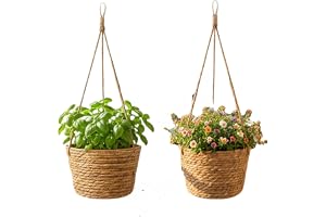 Hängande blomkruka, 2 stycken blomamplar med upphängningsrep, sjögräs, korg