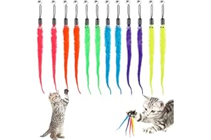 Molain Wymienny wkład do zabawki dla kota, 12 szt. robak z futrzanym ogonem z dzwonkiem, interaktywne zabawki do ścigania kotów, wkłady do różdżki dla kociąt