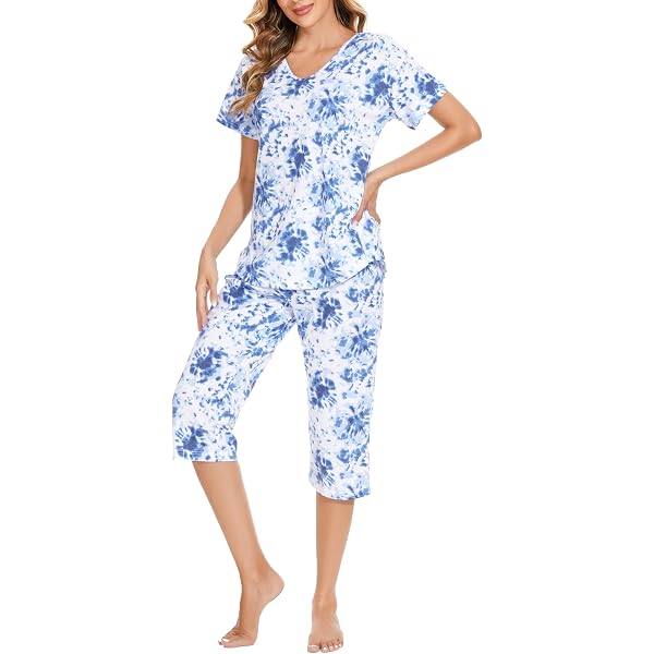 Pyjama Femme 2 Pièces Coton | Haut Manches Courtes + Pantalon Capri | Confortable, Doux, Respirant | Pour Nuit Et Détente - 3