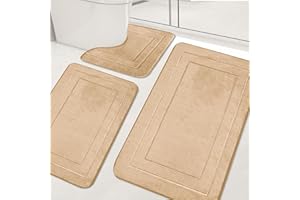 YCBTREE Dywanik łazienkowy, zestaw 3-częściowy, antypoślizgowy, nadaje się do prania, z włókniny koralowej, nadaje się do prania, pod prysznic, wannę i toaletę (kolor beżowy)