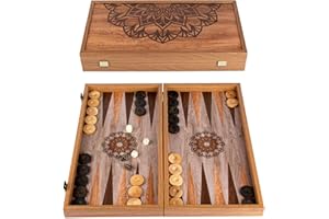 UBER GAMES Manopoulos Mandala Art Premium Backgammon Set 19 inch x 10 inch (48cm x 26cm) Closed) – Classic Strategy Backgammon Board game – Suitable for serious players or collectors