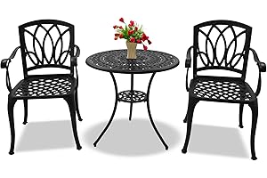 Centurion Supports POSITANO Garden & Patio Table & 2 Chairs Cast Aluminium Bistro Set - Black