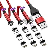 Magnetisches Ladekabel mit 540° Drehung, 3er-Pack [3ft/6ft/10ft], USB A & USB C 5-in-1 magnetisches Handy-Ladekabel, unterstü
