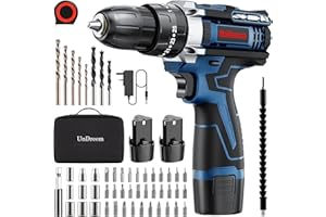 UNDREEM Cordless Drills,12V Power Impact Driver, Combi Drill Kit with Li-Ion Battery, Electric Screwdriver, 25+3 Torque, 10mm Collet, Double Speed, Led Light, 58 Pieces Accessory Set