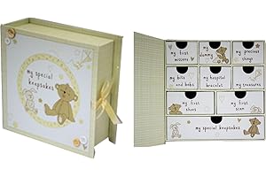 CARD AND PARTY STORE Button Corner Paperwrap Book Baby Keepsake Box With Drawers CG689