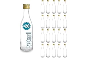 Espirito Rebelde Lot de 20 Bouteilles en Verre Vides de 50 ml avec Bouchon à Vis - Inclut un bouchon doré - Idées pour liqueurs - Mini Bouteilles pour Mariages et Fêtes