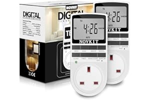 2 x NOVKIT Digital Security Timer Plug Socket Programmable Switch Timer with 10 ON-Off Programs and Random Mode for Home and Indoor (230V, 13A, 2900W)