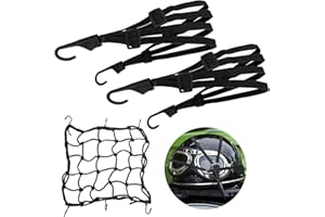 GAROMIA 2 Pcs Filet Moto avec Crochets Double, 1 Filet à Bagages Elastique Ceinture de Sangle de Bagage Rétractable Nylon Noir Sangle Porte Velo pour Support Casque et Porte pour Motos et Velos