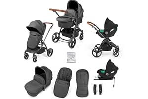 Ickle Bubba Stomp Urban Travel System with i-Size Cirrus Car Seat & ISOFIX Base (Charcoal Grey) – Birth to 22kg (Approx. 4 Years), Lightweight Pram with Seat Unit, Compact Fold & Essential Accessories