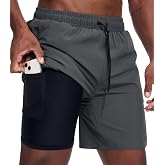 Danfiki Men's Sports Running Shorts 2 in 1 with Integrated Pockets | zip up shorts phone quick dry rugby lightweight moisture