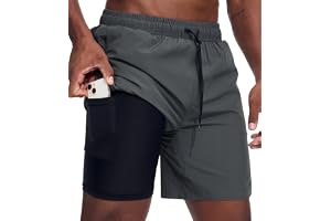 Danfiki Sportbyxor för män, korta löparshorts, korta 2 i 1 löpshorts med inbyggda fickor