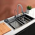 LIPKA Nano Premium Stainless Steel Single Bowl Kitchen Sink (30x18x9 Inches) Black Sink with Pull-Out Mixer Faucet, RO Tap & Integrated Waterfall & Automatic Cup Washer Waterfall Sink for kitchen sink