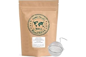 BLENDNATURE Café Verde en Grano Cortado para Infusión 100% Natural con Jengibre 500 g - Arabica Colombia – Regalo Bola Colador Infusora de Acero Inoxidable