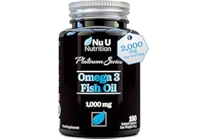 Omega 3 Fish Oil 2000mg per Serving - 180 Softgel Capsules - Premium Double Strength 660mg EPA & 440mg per Serving - 3 Month Supply - Sustainably Sourced - with Vitamin E - Nu U Nutrition