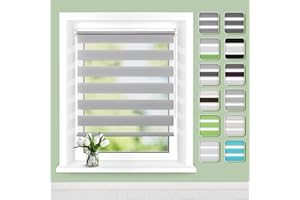 ‎BUSEU Doppelrollo Klemmfix ohne Bohren B100 x H130cm(Stoffbreite 96cm) Grau, Rollos für Fenster ohne Bohren, Klemmrollos mit Lichtdurchlässig & Verdunkelnd, Fensterrollo Innen Sonnenschutz Rollo