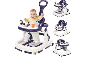 Siairo 3 in 1 Girello Neonato, Baby Walker per Bambini con ruote, luce, musica, centro giochi, Altezza Regolabili, Carrellino per Bimbi 6-18 Mesi (Blu)