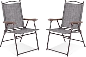 KOMFOTTEU Lot de 2 chaises de Jardin, Pliables, avec accoudoirs et poignées, résistantes aux intempéries et pouvant Supporter 140 kg de Poids, pour Jardin, Balcon, Voyage (Gris Noir)