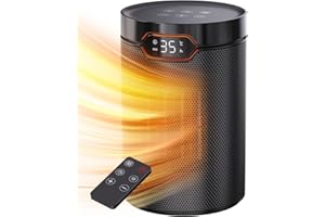 OMISOON Stufetta Elettrica Basso Consumo, 1500W PTC Stufa Elettrica, 5 Modalità, ECO & Ventilatore, Termostato, Timer 24H, Telecomando, Protezione da Surriscaldamento & Ribaltamento, Casa o Ufficio