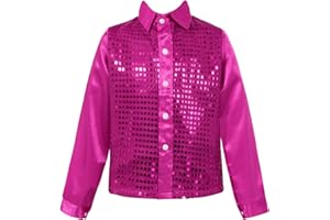 Rswnyirn Kids Boys Sparkly Sequins Jacket Blazers Long Sleeve Shirt Top for Latin Jazz Dance Stage Performance
