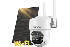 Xega Camera Surveillance Wi-FI Exterieure sans Fil Solaire, HD PTZ IP Caméra inclinable à 355°/90°, Vision Nocturne, Détection de Mouvement, Sirène et Alarme LED, Alerte instantanée, Cloud/SD, IP66