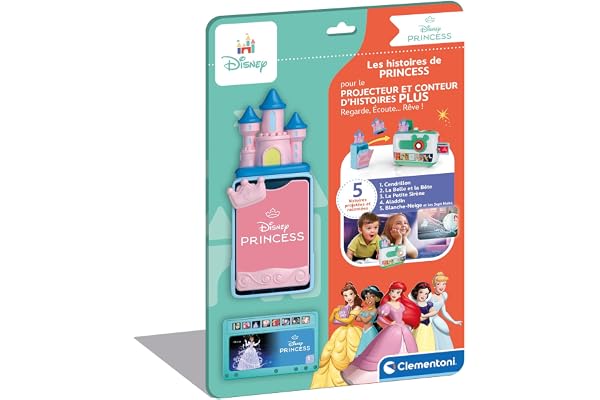 Clementoni | Disney – Les Histoires de Princesses pour Enfants 2+ | Recharge pour Projecteur Conteur d’Histoires Plus | 5 Contes Racontés et Projetés | Figurine Château Incluse | Disney Princess
