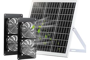 SUNYIMA Solar Fan, IP65 Weatherproof Solar Fan with 20 W Solar Panel and DC 4 Fan for Small Chicken Coops, Greenhouses, Sheds, Pet Houses, Window Exhaust
