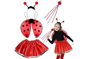 Orgoue Ladybug Costume Accessories, Ladybug Costumes for Girls Kids Ladybird Costume Set with Ladybird Headband, Lady bug Wings, Magic Wand and Skirt for Carnival Dress up Cosplay Birthday Party