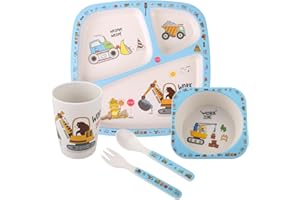 NOHLERLIFE Zestaw naczyń dla dzieci, 5-częściowy zestaw naczyń dla małych dzieci, zestaw do karmienia niemowląt obejmuje talerze dziecięce, miskę, kubek, łyżkę, widelec, naczynia z melaminy, nadają się do mycia