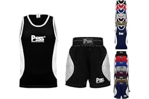 PSS Ensemble Boxe Enfants 3 à 14 Ans 2 Pièces Short + Débardeur Tenue Boxe Kick Boxing Muay Thai Boxe Anglaise Française Noir Bleu Rouge Gris Vert Bordeaux