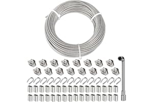 TooTaci 3mm Steel Wire Rope Kit, 30M/3mm PVC Coated Stainless Steel Cable, 7×7 Strands, Includes M3 Crimping Sleeves, Clamps & Thimbles for Garden Wire, Curtain Hanging, DIY Use