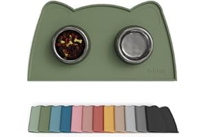 OHMO Cat Food Mat, Silicone Waterproof Dog Food Mat, Non-Skid Spill Proof Pet Feeding Mat for Food and Water, Easy to Clean Dog Placemat(Camouflage Green, 46 * 25cm)