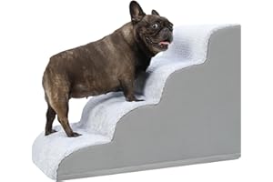 KSIIA Schody dla psa, 4 stopnie, wysokość 50 cm, schodki dla małych psów, rampa dla kotów, z pokrowcem nadającym się do prania, na łóżko, kanapę, sofę i do samochodu, 40 x 72 x 50 cm, szare