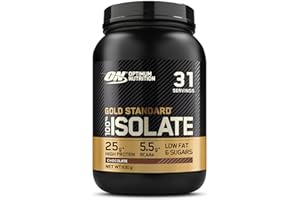 Optimum Nutrition ON Gold Standard 100% Isolate, 100 % Izolat Białka Serwatkowego, BCAA i Glutamina, Przed i po treningu, Smak Czekolada, 31 Porcji, 930 g