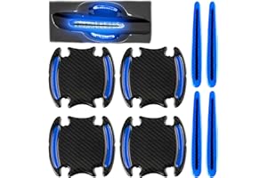 TIRYNS 8 Piezas Protector Manilla Coche, Reflectantes Protector Manija Coche Protector De Arañazos Película Protectora Manillar de Coche Fibra de Carbono Coche Pegatinas Advertencia Seguridad Azul