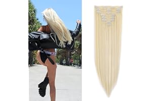 Gairyan Extensiones de Clip de Pelo Natural 8 Piezas 20 Clips Cabello Extensiones con Clips Sintético Extensión De Cabello Más Suave Aspecto Real Directo 24" - Blanqueador rubia