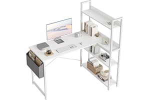CubiCubi Petit bureau d'ordinateur en forme de L, 120 cm, avec étagères, bureau d'angle pour bureau à domicile, pour écrire, avec sac de rangement, blanc
