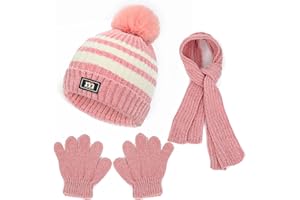 Baynetin 3in1 Inverno Berretto Scaldacollo Guanti Set, Bambini Pile Addensato Cappello a Maglia Termica Sciarpa Guanti Set per Bambini Ragazzi Ragazze,2-8 Anni Sport All'Aperto