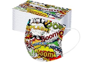 Qersh 50 Stück Mundschutz Kinder Einweg 3-lagig mit Motiv Bunt Mund-Nasen-Schutz Cartoon Druck Atmungsaktiv Mund-Tuch Bandana Halstuch Schals für Mädchen Jungen