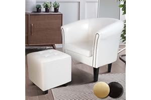 MIADOMODO Sillón Chesterfield con Reposapiés | Tapizado en Cuero Artificial con Patas de Madera, Color a Elegir | Butaca de Piel Sintética para Dormitorio y Salón, Sofá Chester 1 Plaza (Blanco)