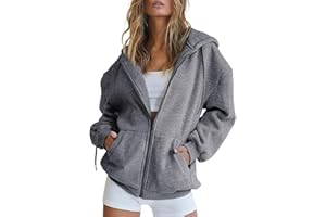 HOOUDO Women's Zip Up Hoodies Oversized Thin Lightweight Hooded Jackets Casual Long Sleeve Sweatshirts with Pockets Loose Y2K Hooded Coats Outfits
