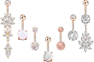 Hywean Ombligo Piercing Anillo Acero inoxidable Barras CZ Vientre Joyería 14G Mujeres