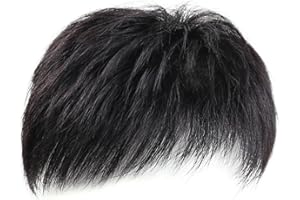 NyxSeat 1 peluca para hombre, raíz de pelo de repuesto, esponjosa y realista, corta, sintética, para cosplay y para uso diario y más (negro)