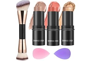 BQQCOB 3Pcs Contour Stick Highlighter Makeup Kit - Cream Contour Bronzer Sitck, Highlighter Stick and Blush Stick with Brush for Cheeks Eyes Lips, Long Lasting Waterproof